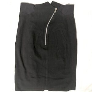 Vintage TRAMWAY Paris black fitted pencil skirt 2 seam asymmetric waist 80s RARE